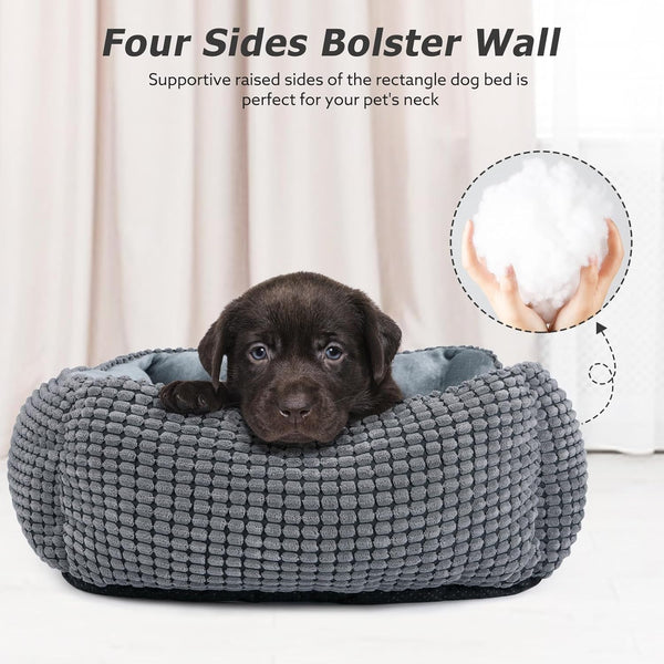 MIXJOY Dog Bed for Large Medium Small Dogs, Rectangle Washable Sleeping Puppy Bed, Soft Calming Cat Beds for Indoor Cats, Orthopedic Pet Sofa Bed, Anti-Slip Bottom with Multiple Size (20'', Grey)3