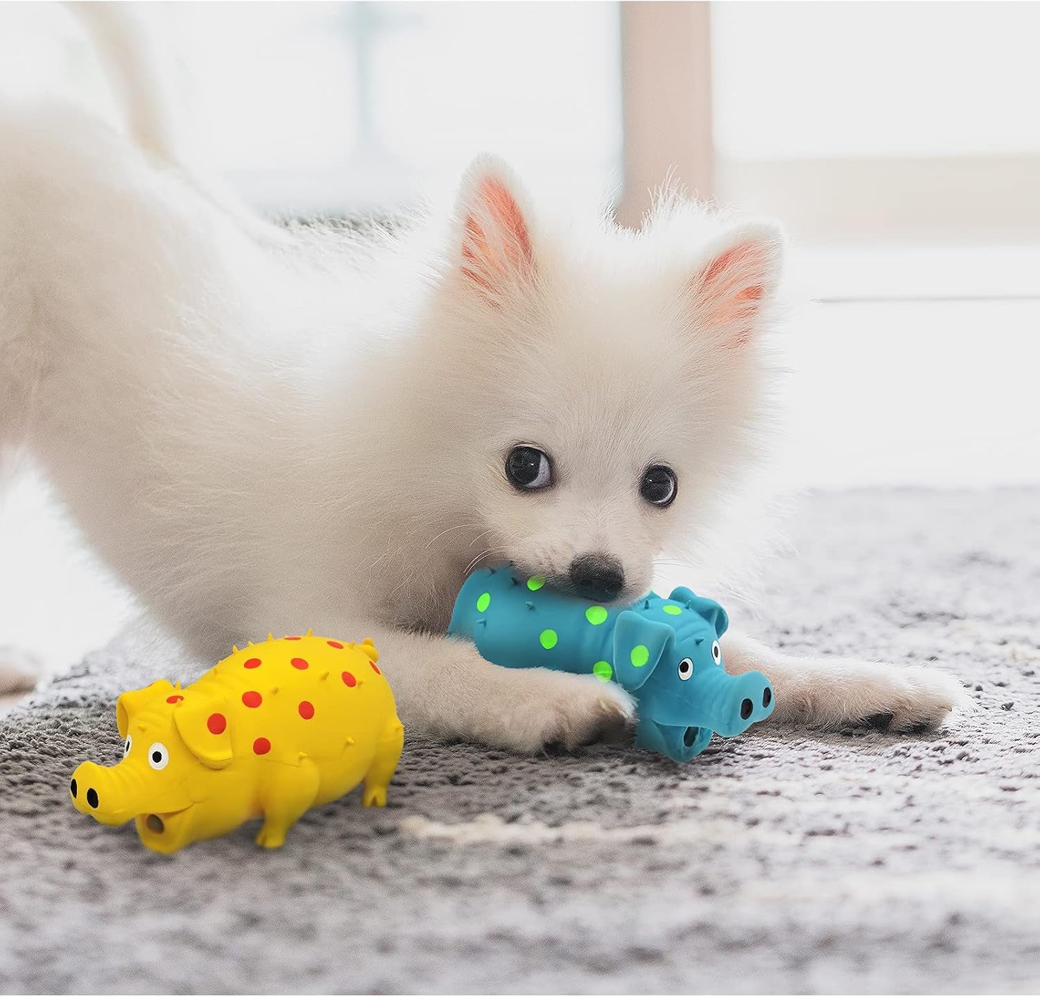 andiker-dog-squeaky-toy-dots-latex-dog-chew-toys-with-a-oinks-sound-squeaker-grunting-pig-dog-toy-durable-self-play-8-dogs-squeeze-toy-for-dental-biting-chasing-to-kill-boring-time-blue