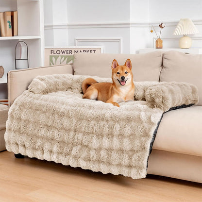 FUNNY FUZZY Pet Fluffy Fuzzy Couch Cover, Calming Washable Dog Bed Sofa Protector Pets Mat for Small Medium Dogs and Cats (Coffee,33.45 × 28.35 × 5.51 In)12