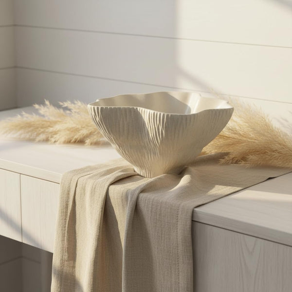 10" Large Decorative Bowl Decor, Modern Home Decoration Scallop Bowl,Fashion Key Bowl for Entrance Table, Decorative Fruit Bowl for Kitchen Counter, Ruffle Decor, Light Gray4