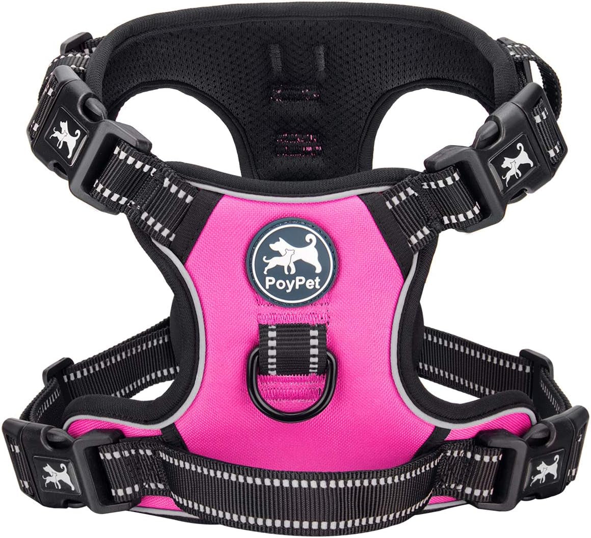 poypet-no-pull-dog-harness-with-4-snap-buckles-reflective-with-front-back-2-leash-hooks-and-an-easy-control-handle-no-need-go-over-dog-s-headmint-blue-m