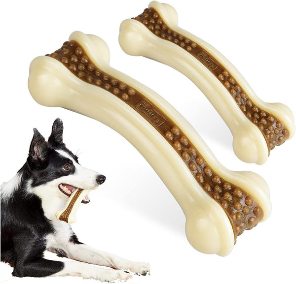 Dog Chew Toys for Aggressive Chewers Large Breed,2 Pack Beef Flavor Indestructible Dog Teething Chew Toys Bones for Large/Medium/Small Puppies,Pet Toy with Nylon1