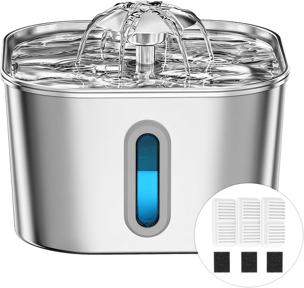Cat Water Fountain Stainless Steel 74Oz/2.2L with 3 Filters & 3 Sponges | Indoor Pet Water Dispenser-Automatic Silent Small Dog Fountains for Drinking-Auto Metal Watering Bowls-Gifts for Kitty Animal1