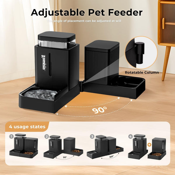ZOMISIA Gravity Dog Food and Water Dispenser, 2 in 1 Automatic Dog Feeder with 180 Degree Rotatable, 2 Pack Large Capacity Self Feeding for Small Dogs Puppy, Black, 1.6Galx23