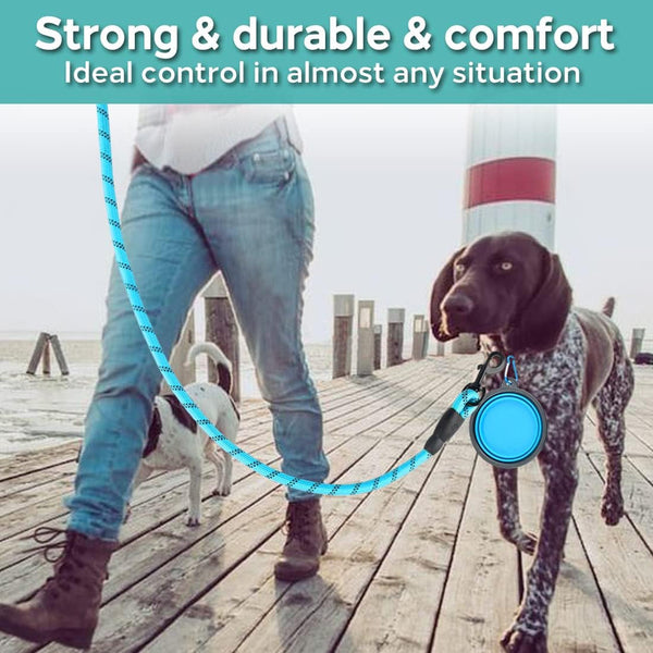 COOYOO 2 Pack Dog Leash 5 FT Heavy Duty - Comfortable Padded Handle - Reflective Dog Leash for Medium Large Dogs with Collapsible Pet Bowl3