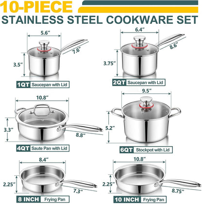 Stainless Steel Cookware Set of 6, 10-Pieces Pots and Pans Sets | 3-Ply Pots and Pans for Kitchen, Induction Multi Cooktops & Oven, Dishwasher Safe, Frying Pans, Saucepans, Saute Pan & Pot2