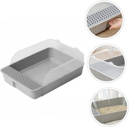 SUPVOX Cat Litter Pan Toilet Semi-Enclosed Anti-Splash Resistant Plastic Litter Box with Removable Cover Small Gray for Kitten Housebreaking and Indoor Use7