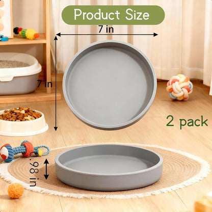 Silicone Cat Bowl Shallow Non-Slip Cat Dishes Set of 2 Relief Whisker Fatigue Small Pet Dog Bowls for Dry & Wet Food (Round Grey)2