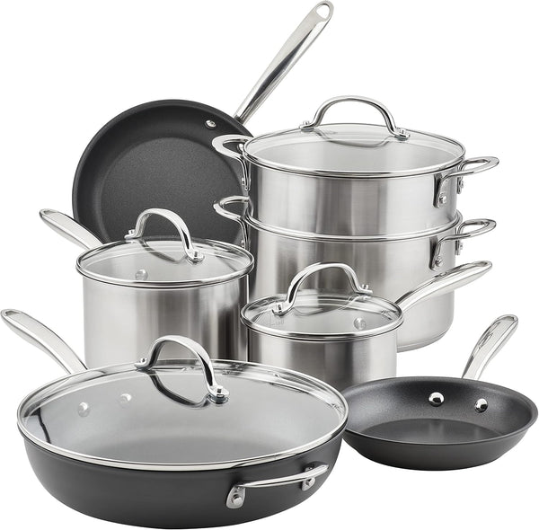 70033 Professional Stainless Steel/Hard Anodized Nonstick Cookware Pots and Pans Set, 11 Piece - Gray and Silver1