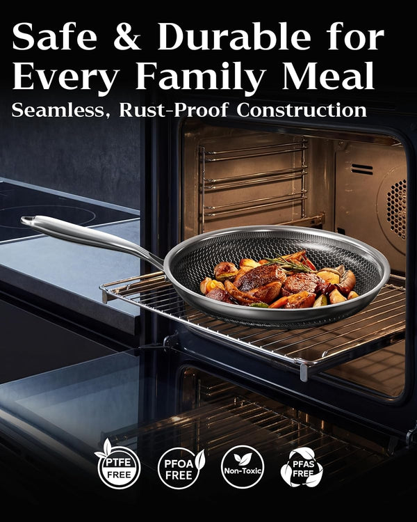 Frying Pan Nonstick with Lid, Honeycomb, Pfas-Free, All Cooktops | Non Stick Frying Pans, Induction Cookware, Pfas-Free Coating; Lid & Stay-Cool Handle; Even Heating; All Cooktops5