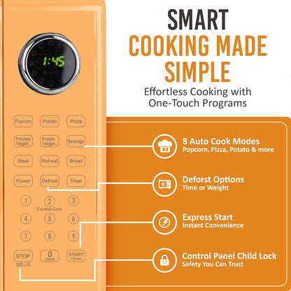 Modern Retro Compact Countertop Microwave Oven - 1.1 Cu. Ft. - 1000-Watts with LED Digital Display - Child Lock - Easy Clean Interior - Orange4
