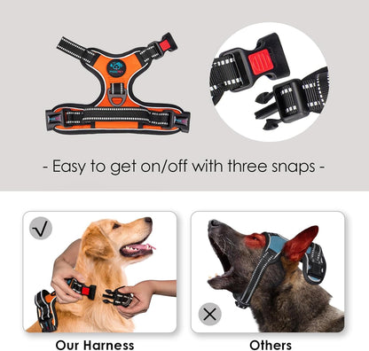 PHOEPET No Pull Dog Harness Medium Reflective Front Clip Vest with Handle,Adjustable 2 Metal Rings 3 Buckles,[Easy to Put on & Take Off](M, Orange)3