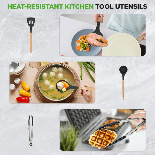 22 Pc Cookware and Bakeware Set, Multi Sized Non Stick Pans Set | PFOA/ PFOS Free, High Quality Aluminum, Includes Fry Pans, Utensils, Gass Lids, Induction, Gas & Electric Cooktops Compatible5