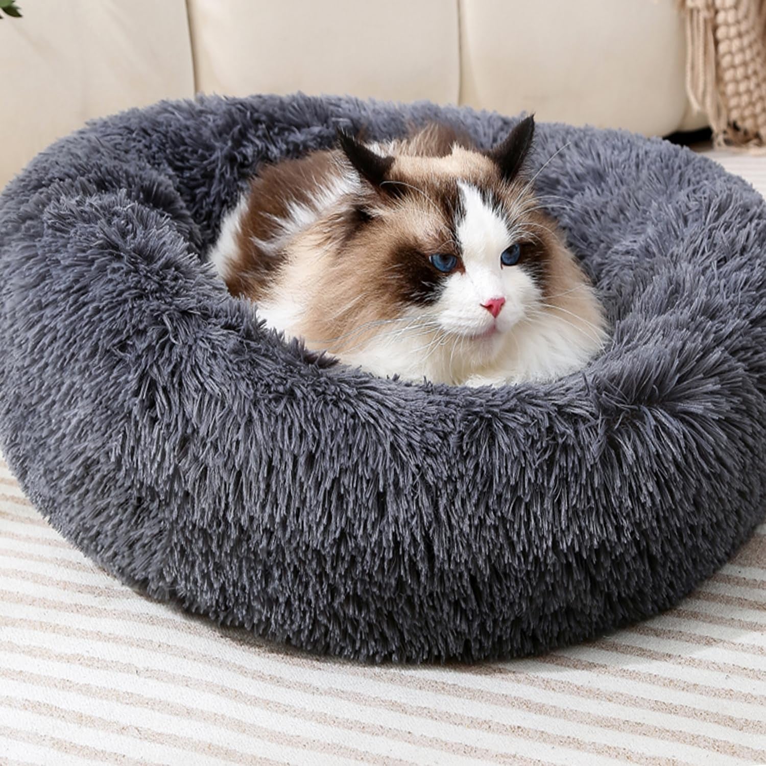 calming-donut-cat-bed-dog-bed-round-plush-pet-bed-fluffy-rabbit-cave-warm-dog-couch-non-slip-bottom-for-pets-furniture-up-to-5kg