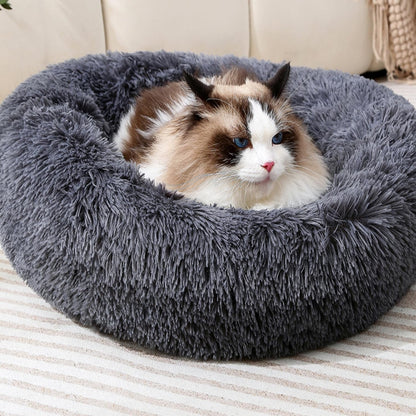 Calming Donut Cat Bed Dog Bed round Plush Pet Bed Fluffy Rabbit Cave Warm Dog Couch Non Slip Bottom for Pets Furniture up to 5KG4
