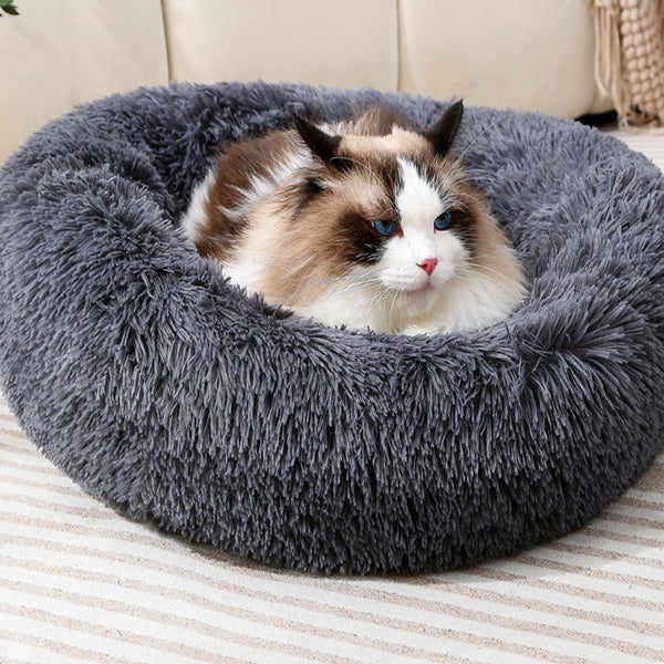 Calming Donut Cat Bed Dog Bed round Plush Pet Bed Fluffy Rabbit Cave Warm Dog Couch Non Slip Bottom for Pets Furniture up to 5KG4