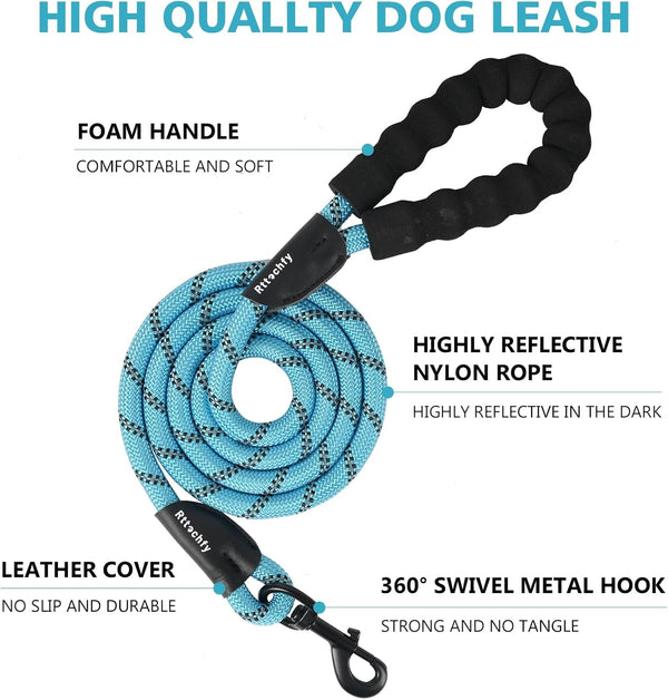 Rttochfy Rope Dog Leash 2/4/5/6/8/10 FT with Comfortable Padded Handle and Highly Reflective Threads for Small Medium and Large Dogs Heavy Duty (1/2"-5 FT, Blue)2
