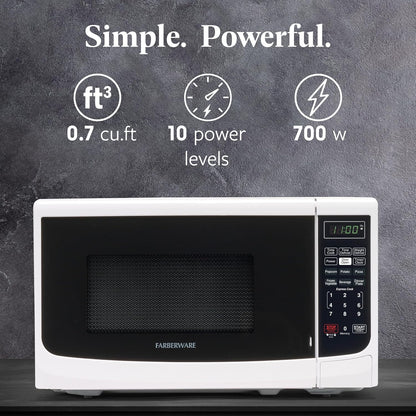 0.7 Cu. Ft. Countertop Microwave Oven – 700 Watts Power, Auto Cook Settings, Defrost, Easy Clean and Child Safety Lock - White2