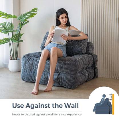 Folding Sofa Bed, Convertible Chair Bed with Pillow | Foldable Couch with Back Support, Portable Fold Out Chair Comfy Floor Sofa for Living Room Bedroom, Dark Grey, Single5