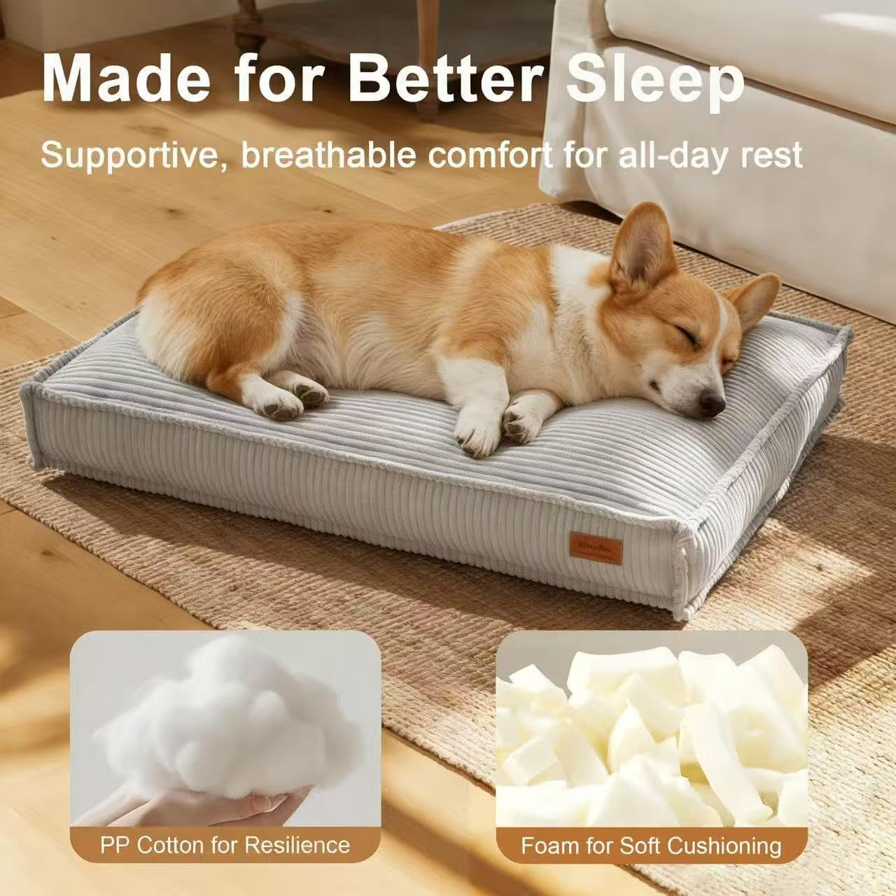 fukumaru-5-5-inch-thick-dog-bed-mat-washable-cat-bed-with-waterproof-lining-orthopedic-dog-beds-for-senior-dogs-cozy-flat-dog-kennel-bed-for-crate-non-slip-pet-pillow-bed-grey
