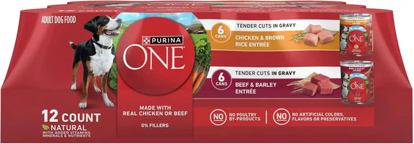 Purina ONE Natural High Protein Dog Food, Tender Cuts in Gravy Chicken and Brown Rice Entrée - 13 Ounce (Pack of 12)15