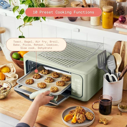 Air Fryer Toaster Oven Combo 9 Slice – Large Capacity Infrared Countertop Oven 1800W for Air Fry, Bake & Toast, Stylish Modern Kitchen Design (Sage Green)2