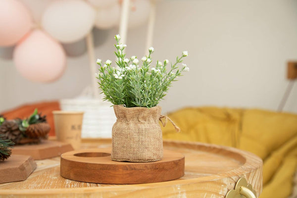 Babys Breath Artificial Flowers in Small Burlap Bag Vases 3Pcs -Gypsophila Faux Flowers Farmhouse Home Coffee Table Bookshelf Office Desk Decorations Kitchen Dining Room Fake Plants Indoor3