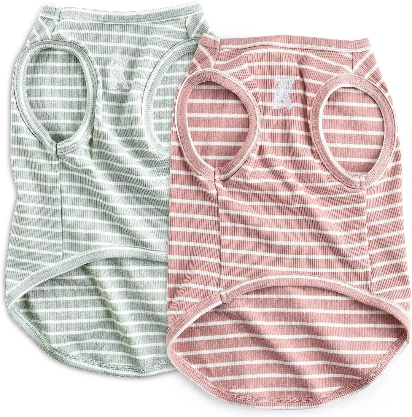 koneseve-dog-shirt-vest-lightweight-stretchy-dog-t-shirts-soft-cool-sleeveless-stripe-vests-breathable-clothes-for-puppy-kitty-cats-small-medium-large-dogs-2-pack-pink-green-s-small