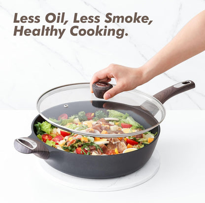 Nonstick Frying Pan Skillet with Lid, 12 Inch Large Deep Frying Pan, 5 Qt Non Stick Saute Pan with Cover, Induction Pan, Healthy Non Toxic Cooking Pan with Helper Handle, PFOA PFOS Free8