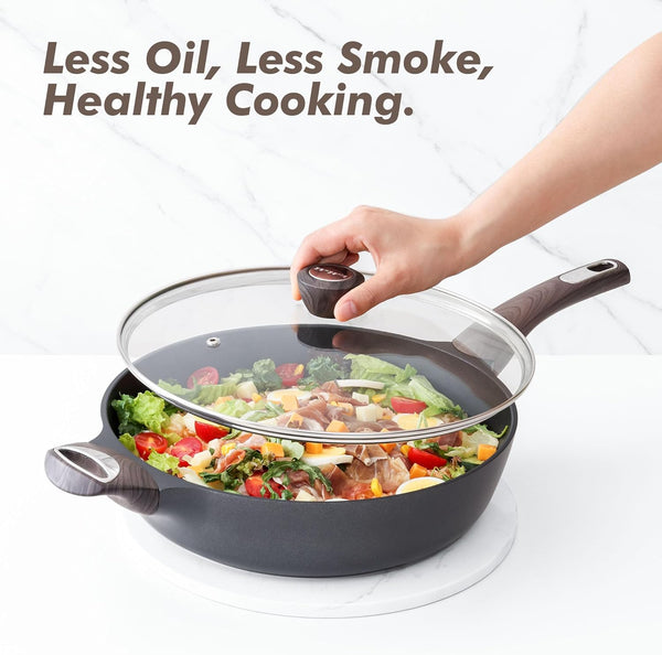 Nonstick Frying Pan Skillet with Lid, 12 Inch Large Deep Frying Pan, 5 Qt Non Stick Saute Pan with Cover, Induction Pan, Healthy Non Toxic Cooking Pan with Helper Handle, PFOA PFOS Free8