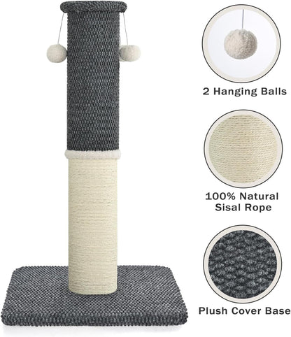 Made4Pets Tall Cat Scratching Post with Sisal & Carpet for Indoor Cats, 33" | Cat Scratcher with Wide Stable Base, Interactive Hanging Toys, Ideal for Adult Cats, Large Breeds and Full-Body Stretching3