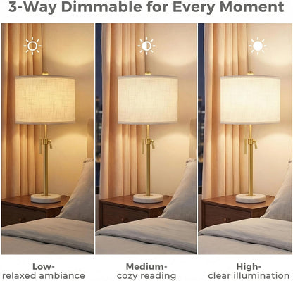 Gold Table Lamps Set of 2, 22" to 30" Adjustable Nightstand Lamps for Bedroom, Dimmable End Table Lamps for Living Room Console Entry Farmhouse Home Decor, New House Warming Gifts6