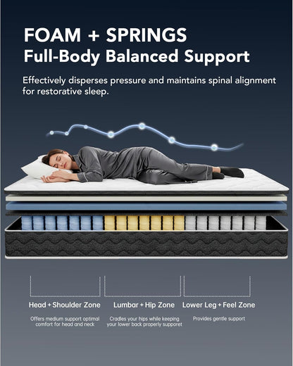 Queen Size Mattress 12 Inch with Memory Foam | Medium Firm Hybrid Mattress, Certipur-Us Certified Mattress in a Box Pressure Relief Removable Cover No Fiberglass4