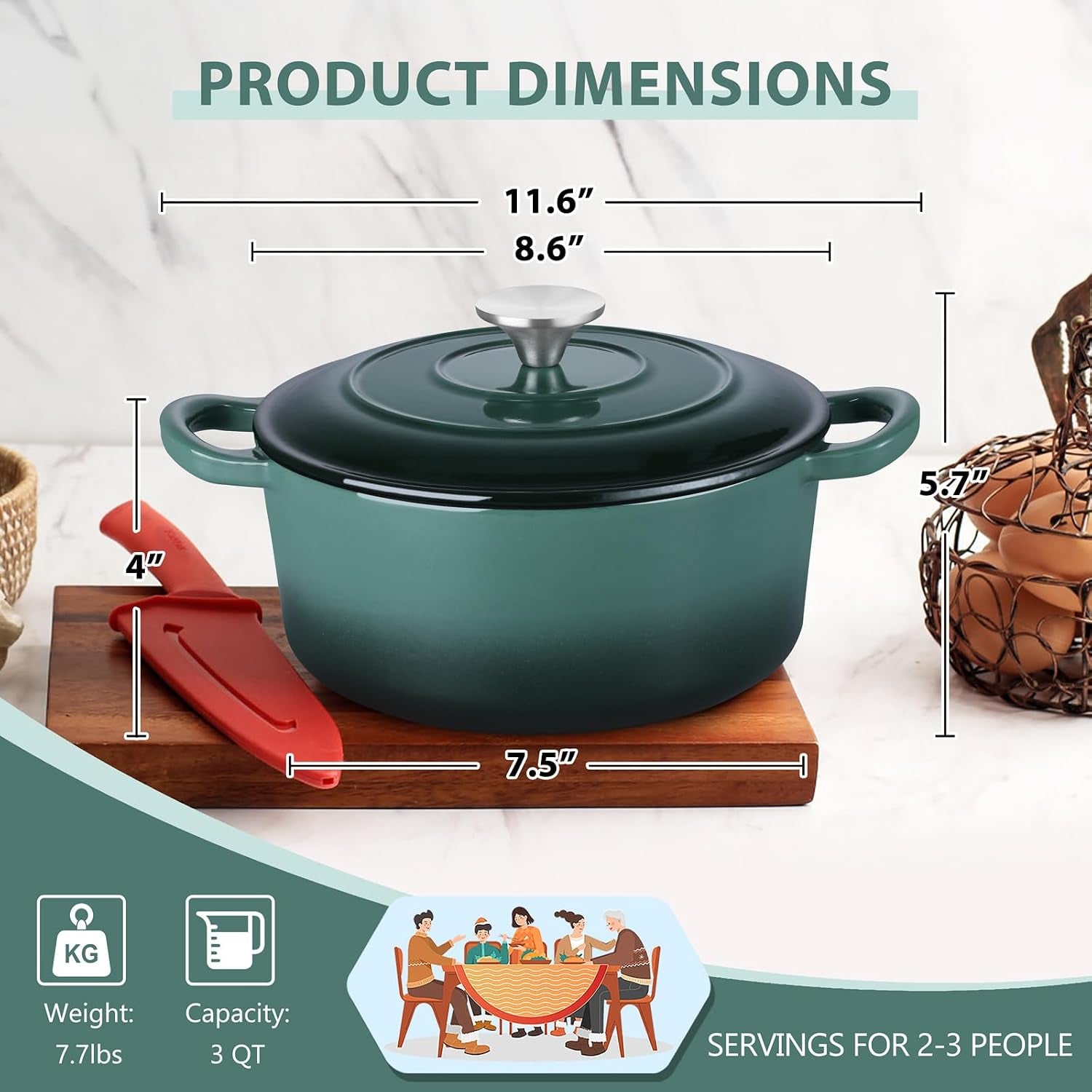 3-qt-enameled-cast-iron-dutch-oven-with-lid-small-round-nonstick-dutch-oven-pot-for-bread-baking-braising-stews-roasting-cooking-heavy-duty-induction-oven-safe-forest-green