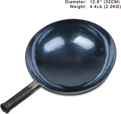 Zhensanhuan Chinese Hand Hammered Iron Woks and Stir Fry Pans, Non-Stick, No Coating, Less Oil, 章丘铁锅，Carbon Steel Pow (Seasoned 32CM)6