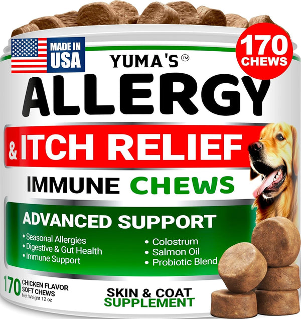 Dog Allergy Relief Chews - Dog Itching Skin Relief Treatment Pills - 170 Treats - Anti-Itch Chewables - Itchy and Paw Licking - Hot Spots - Omega 3 Fish Oil - Dry Skin & Coat Supplement1