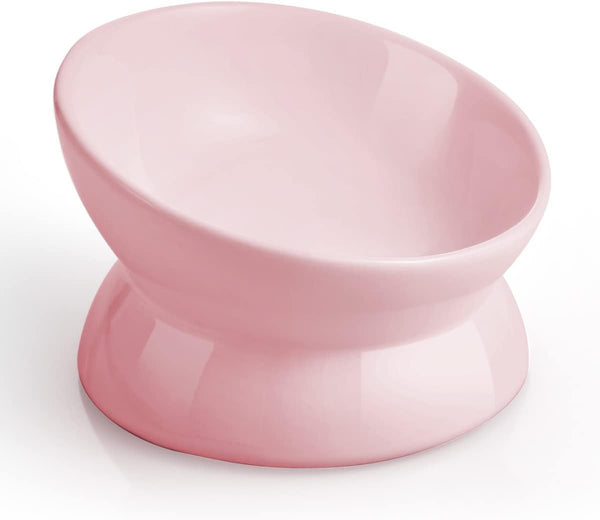 Loejan Elevated Cat Food Bowl, 5 Oz Ceramic Raised and Tilted Water Bowl, anti Vomiting and Protect Pets' Spines Dishes for Small Dog, Fat Faced Cat, Kitten (White, 1 Pack)19