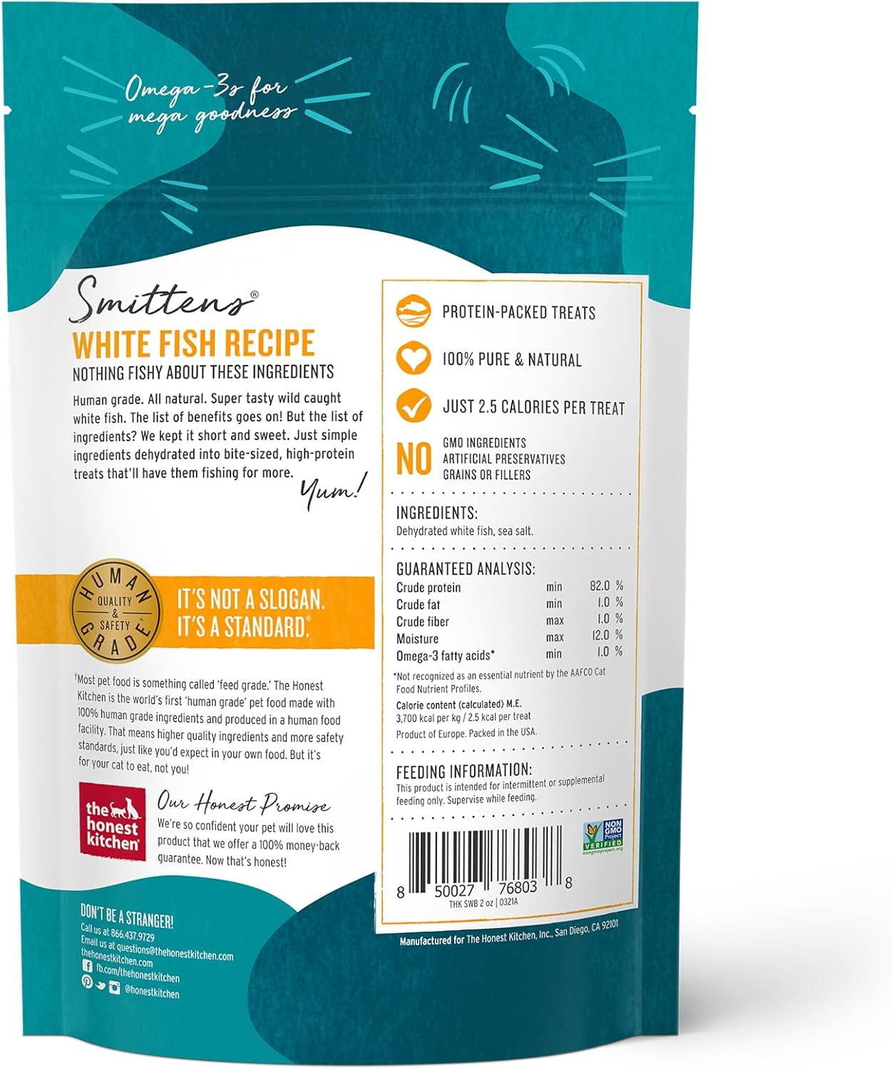 the-honest-kitchen-smittens-bites-white-fish-cat-treats-human-grade-limited-ingredient-treats-with-wild-caught-fish-omega-support-crunchy-high-protein-training-treat-for-cats-1-5-oz-bag