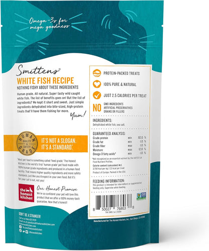 The Honest Kitchen Smittens Bites White Fish Cat Treats, Human Grade Limited Ingredient Treats with Wild Caught Fish & Omega Support, Crunchy High Protein Training Treat for Cats, 1.5 Oz Bag2