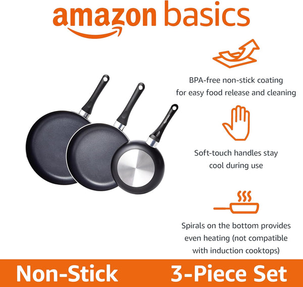 Ceramic Non-Stick 3-Piece Frying Pan Set, 8 Inch, 10 Inch & 12 Inch, Black2