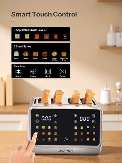 4 Slice Touchscreen Toaster, Digital Display | Stainless Steel, Extra Wide Slots, 6 Shade Settings, Defrost Reheat Cancel Functions, Removable Crumb Tray, Bagel & Bread2