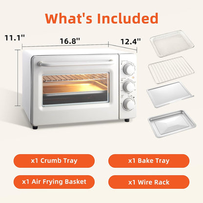 Air Fryer Toaster Oven Combo, Retro Convection Oven Countertop,19Qt Small Toaster Oven, 4-Slices or 9" Pizza,Bake,Toast,Broil, Air Fry, Rapid Heating Mini Conventional Oven, Non-Stick, White6