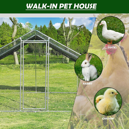 Large Metal Chicken Coop round Top Upgrade Tri-Supporting Wire Mesh Chicken Run,Chicken Pen with Water-Resident and Anti-Uv Cover,Duck Rabbit House Outdoor (6.6'L X 9'W X 6.5'H)7