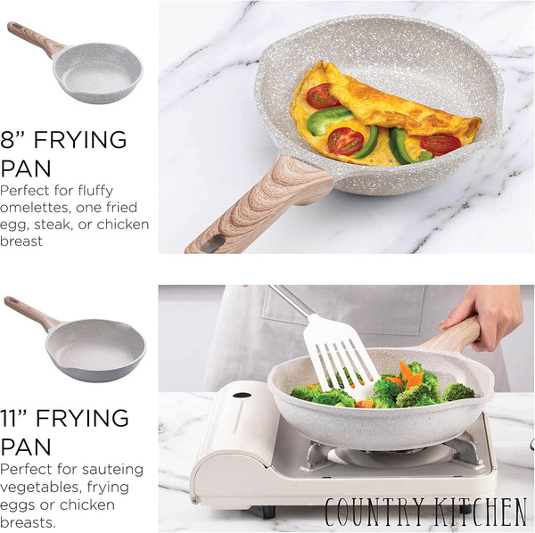 Non-Stick Cast Aluminum Cookware Set - Durable Kitchen Cookware for Everyday Cooking, Speckled Cream, 8 Pc.6