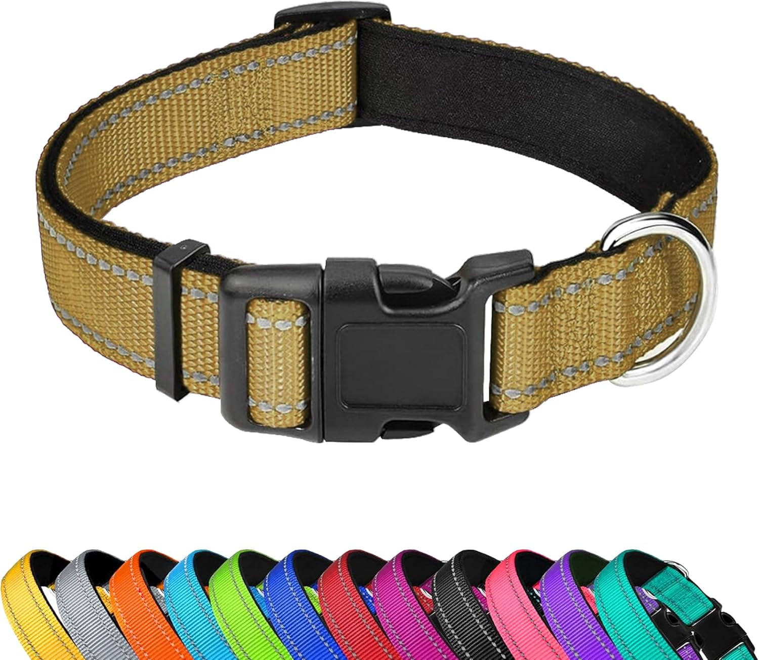 reflective-dog-collar-adjustable-soft-neoprene-padded-teal-m-breathable-nylon-for-medium-dogs-tear-resistant-webbing-chafe-free-on-walks-and-hikes-metal-d-ring-night-safety
