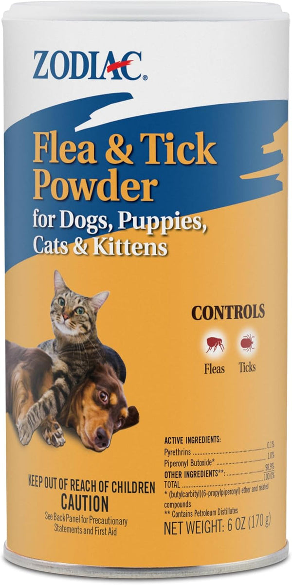 Zodiac Flea & Tick Powder for Dogs, Puppies, Cats & Kittens Beige Small | Flea Powder for Dogs and Cats 12 Weeks or Older; Apply Weekly for Continued Flea Killer and Tick Control1