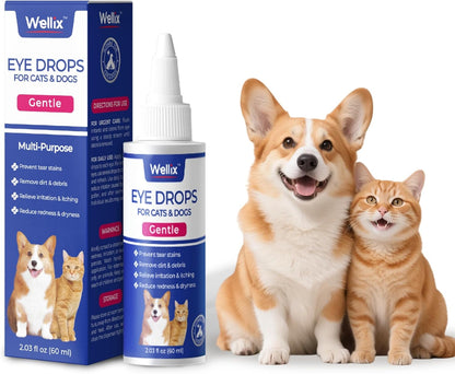 Wellix Pet Eye Drops for Dog & Cat, Non-Irritating Taurine Dog Eye Drop | Dog & Cat Eye Infection Treatment to Soothe Eye Allergy, Dry Eyes Pink Eyes, Dog Tear Stain Cleaner | Mild Herbal Blend, 60Ml1