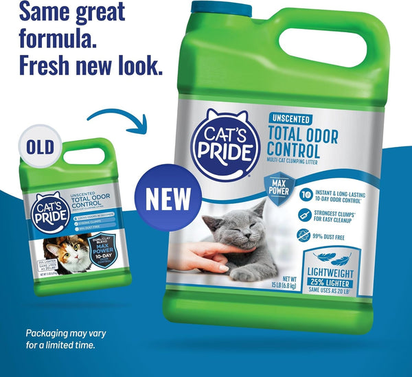 Cat'S Pride Max Power: Total Odor Control - up to 10 Days of Powerful Odor Control - Strong Clumping - Hypoallergenic - 99% Dust Free - Multi-Cat Litter, Unscented, 15 Pounds2