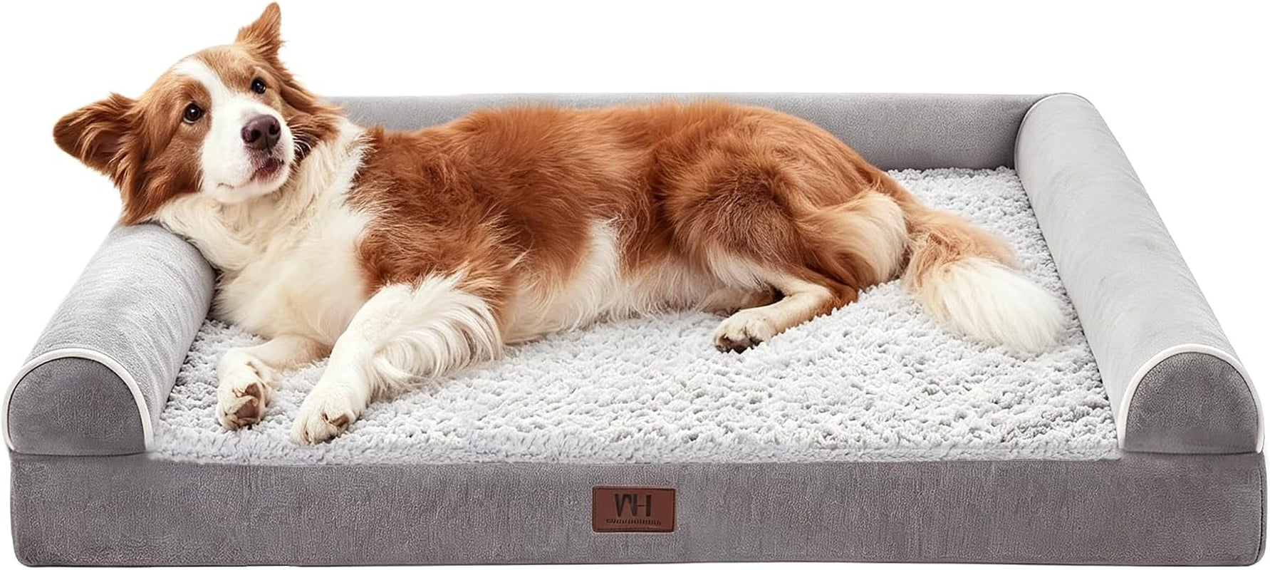 western-home-orthopedic-xl-dog-bed-extra-large-washable-dog-couch-42in-removable-cover-waterproof-liner-3-sided-bolster-for-neck-support-anti-slip-bottom-oeko-tex-certified-grey-up-to-85-lbs