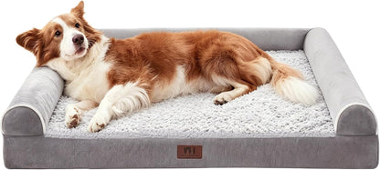 WESTERN HOME Orthopedic XL Dog Bed Extra Large Washable Dog Couch, 42In | Removable Cover, Waterproof Liner, 3-Sided Bolster for Neck Support, Anti-Slip Bottom, OEKO-TEX Certified, Grey,Up to 85 Lbs1